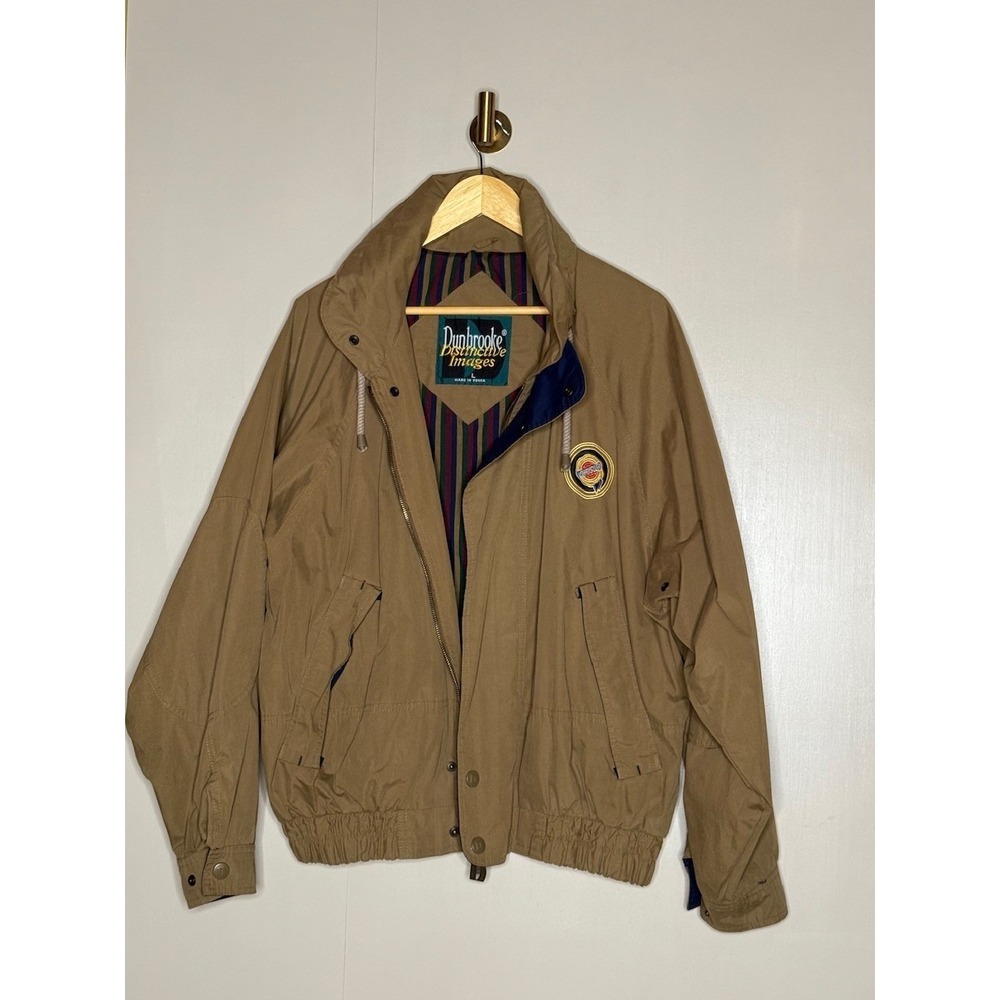 Vintage Dunbrooke Chrysler Windbreaker Jacket Tan Oversized 90s L